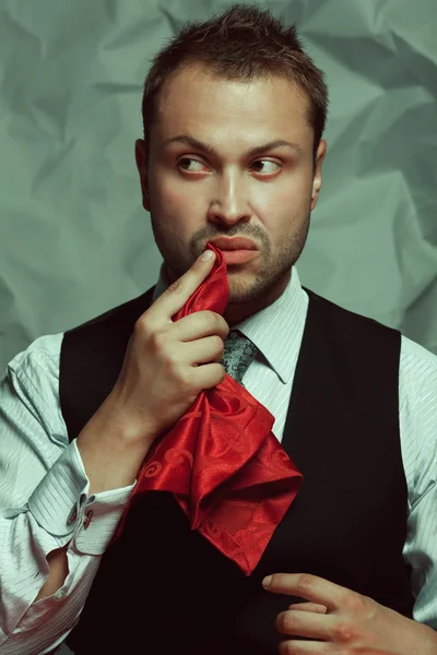 Concepto de cena barroca. Retrato de joven guapo en un clas — Foto de Stock