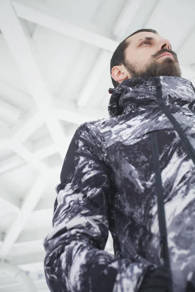 Winter Weather Clothing Concept Portrait Brutal Bearded Charismatic Year Old — Stock Photo, Image