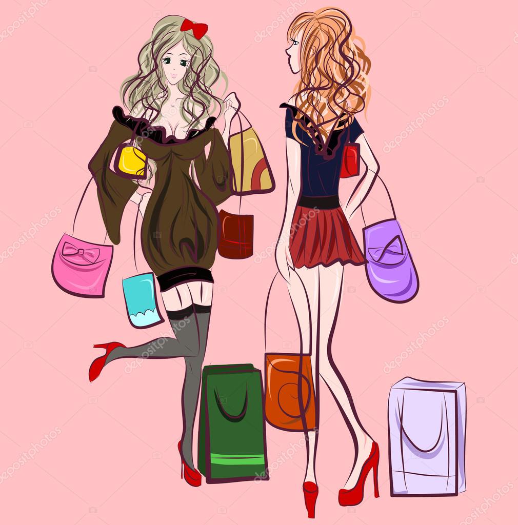 Shopping Girls With Bags Stock Vector Image By C Midori