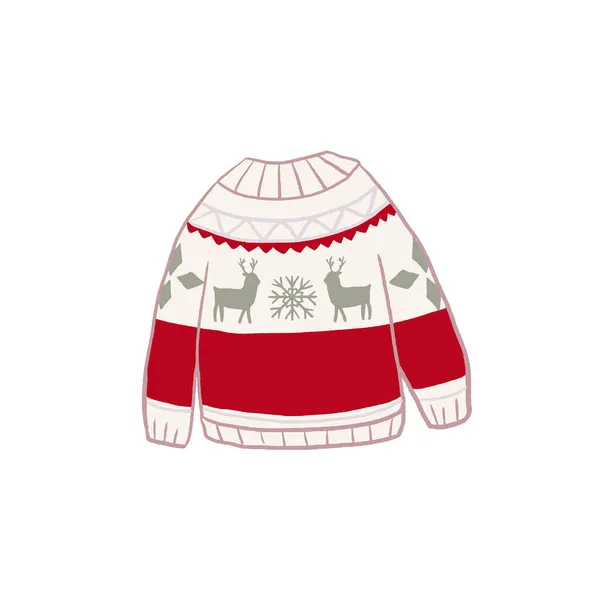 Mano disegnato isolato carino maglione di Natale brutto con cervi e fiocchi di neve. — Vettoriale Stock