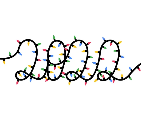 2022 Texte du Nouvel An doublé d'une guirlande d'ampoules de Noël — Image vectorielle