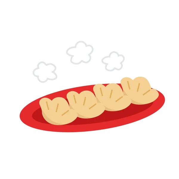 Plaque rouge isolée avec boulettes asiatiques dessinées à la main — Image vectorielle