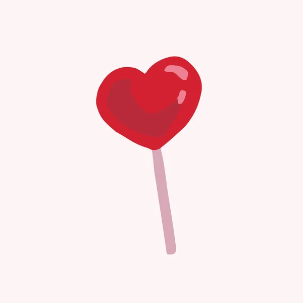 Yapımı Lolipop Şekeri Çizimi Kalp Şeklinde Kırmızı Bir Lolipop Çizimi — Stok Vektör