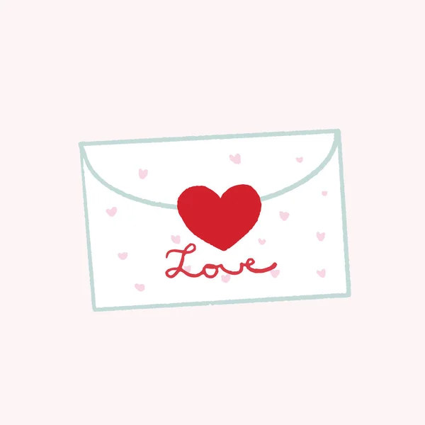 Ilustração Mão Desenhado Envelope Valentim Isolado Com Coração Vermelho Texto — Vetor de Stock