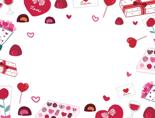 Romantische Valentinstagselemente Rahmen Muster Ein Hintergrundvorlage Mit Platz Für Text — Stockvektor