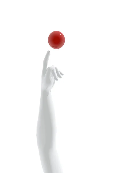 Bras pointant vers une boule rouge — Photo
