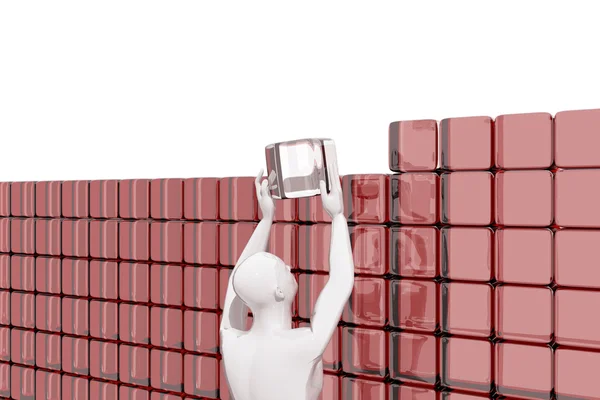 Man building a wall with cubes — Stock Photo, Image