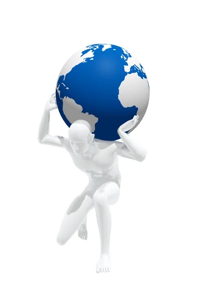 kişi onun omuzlarında dünyanın yükü taşımak çalışıyor