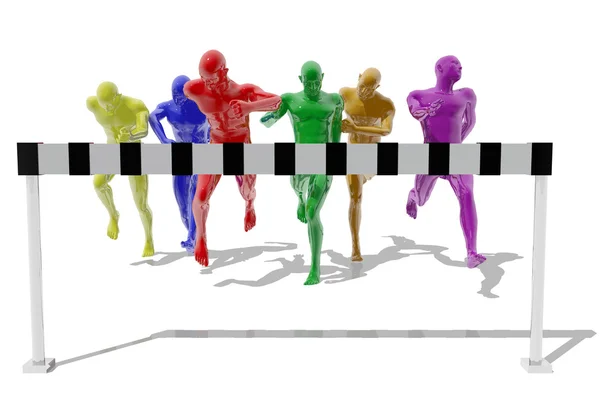 bir yarış bitiş çizgisine gelen sporcular