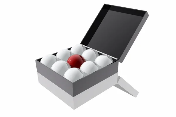 Geschenkbox mit roten und weißen Kugeln — Stockfoto