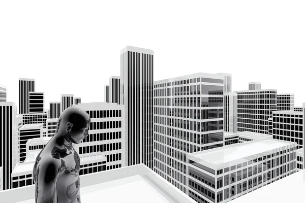 Persona sola en el techo entre los edificios de la ciudad —  Fotos de Stock