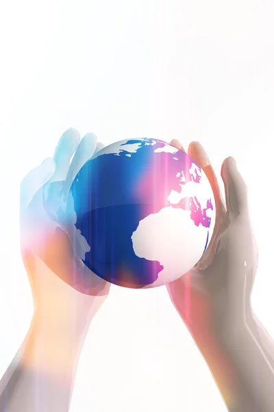 Hands showing planet earth in peace symbol — Stock Photo, Image