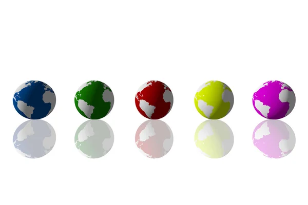 Weltkugeln in verschiedenen Farben — Stockfoto