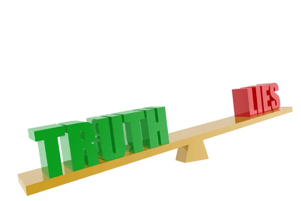 Verdade e mentiras símbolos em equilíbrio — Fotografia de Stock