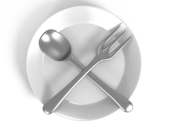 Illustration of spoon and fork on plate — Stock Photo, Image