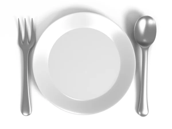 スプーンとフォークを皿の上のイラスト — ストック写真