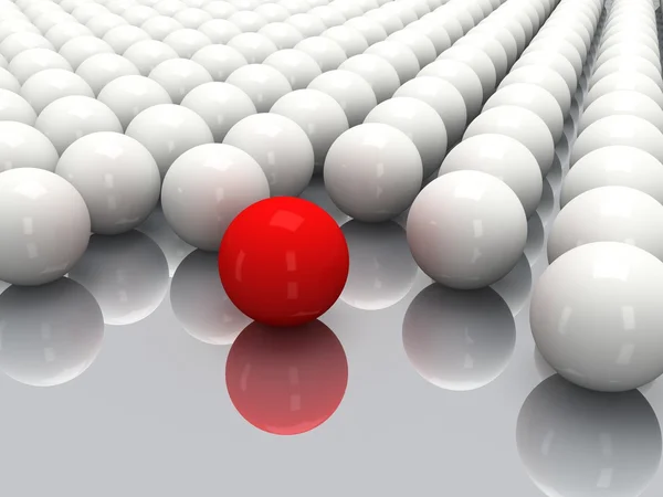 Bolas brancas e esfera vermelha — Fotografia de Stock