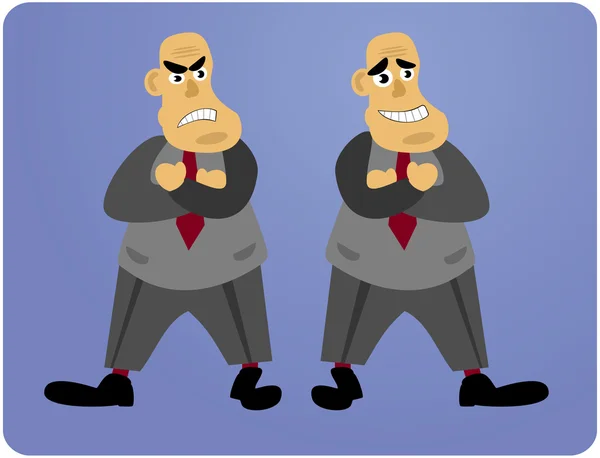 Hommes d'affaires en colère et heureux avec les bras croisés — Image vectorielle