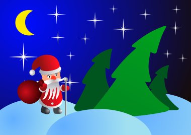 Noel Baba Noel gecesinde ormanın içinde