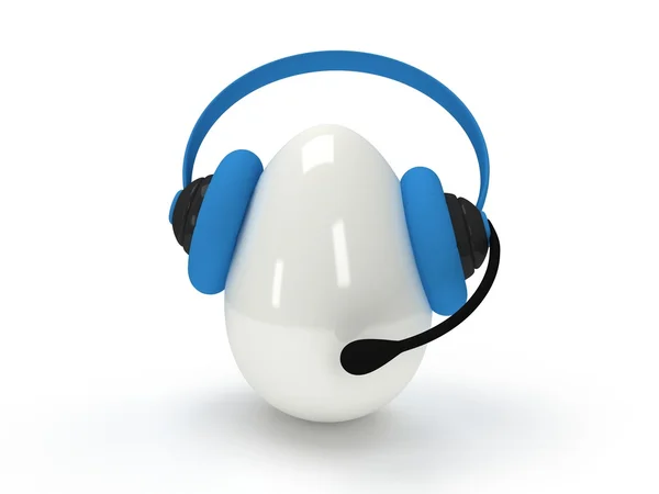 Shiny egg with blue headset isolated over white — Stock Photo, Image