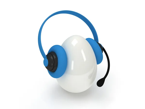 Shiny egg with blue headset isolated over white — Stock Photo, Image