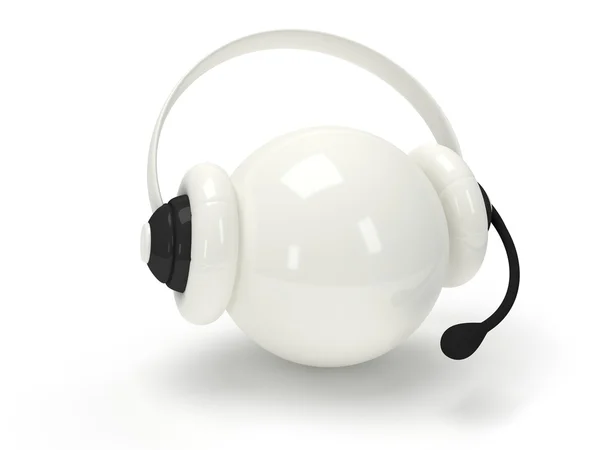 White orb with headset isolated over white — Stock Photo, Image