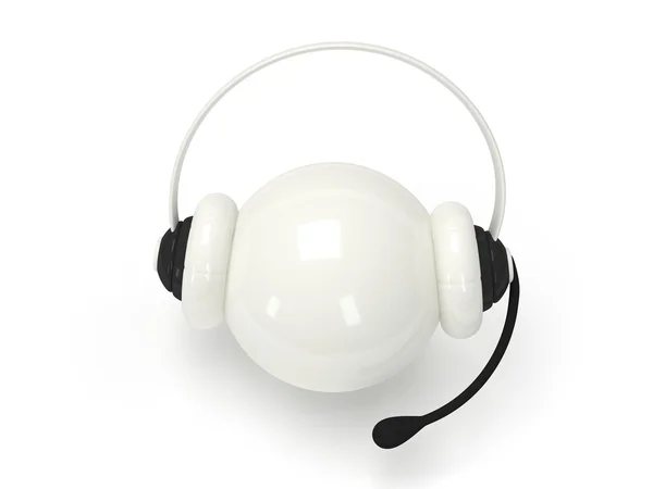 Orbe branco com fone de ouvido isolado sobre branco — Fotografia de Stock