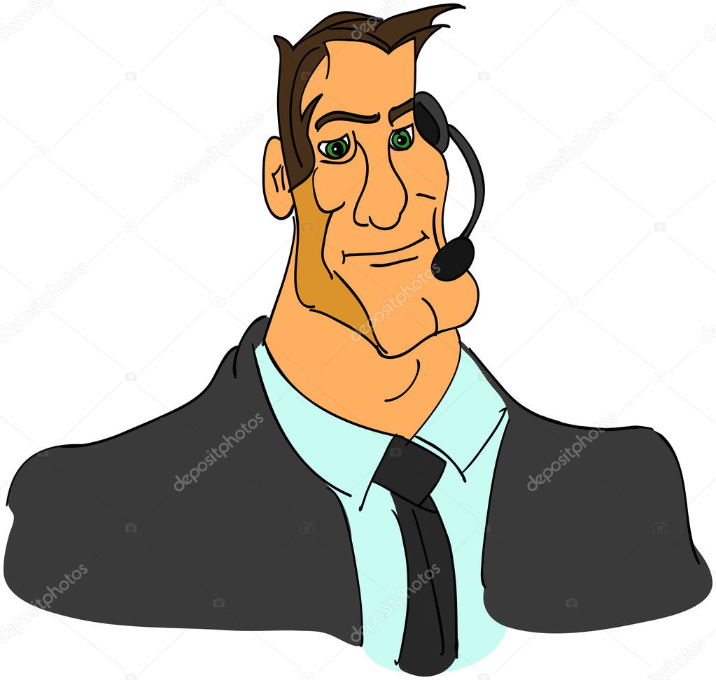 Businessman in coat with headset - vector