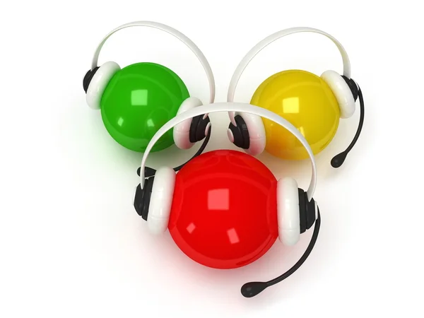 Colored orbs with headset isolated over white — Stock Photo, Image