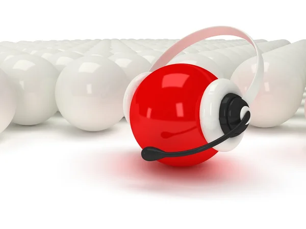 Orbe rojo con auriculares y bolas blancas —  Fotos de Stock