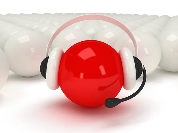 Red orb with headset and white balls — Stock Photo, Image