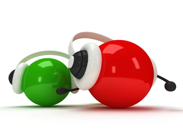 彩色的玻璃球和白上孤立的耳机ヘッドセットと白のボールと赤のオーブ — 图库照片