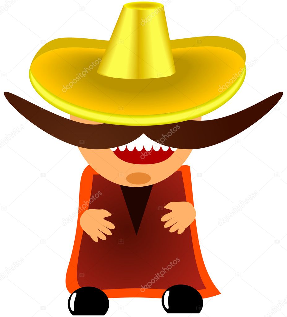 Mexican in sombrero with a big mustache - vector