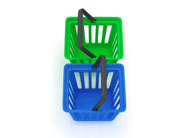 3D vykreslování, zelené a modré nákupní košíky — Stock fotografie