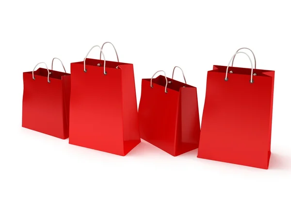 Cuatro bolsas de compras rojas clásicas (3d render ) —  Fotos de Stock