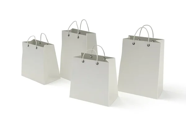 Cuatro bolsas de compras blancas clásicas (3d render ) — Foto de Stock