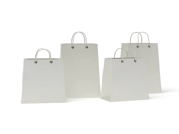 Four classic white shopping bags (3d render) — Stock Photo, Image