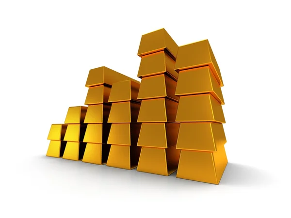 Gráfico de negócios de barras de ouro 3d render — Fotografia de Stock