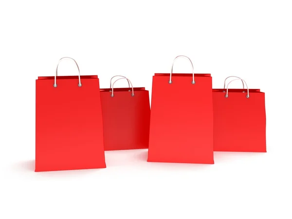 Quatro sacos de compras clássicos vermelhos (3d render ) — Fotografia de Stock