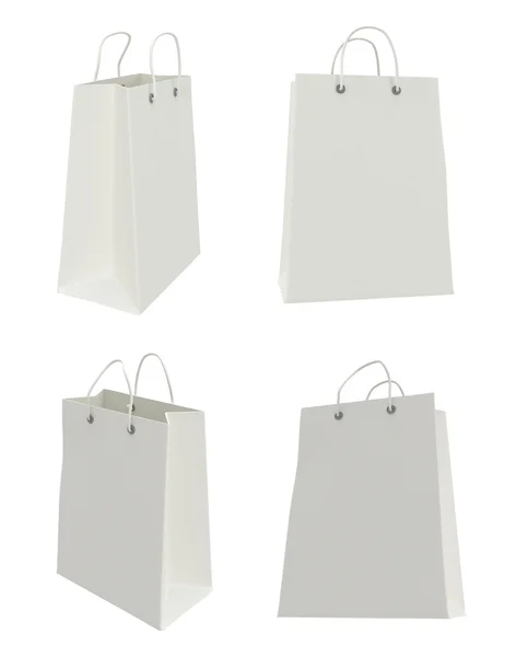 Quattro classiche shopping bag bianche (rendering 3d ) — Foto Stock