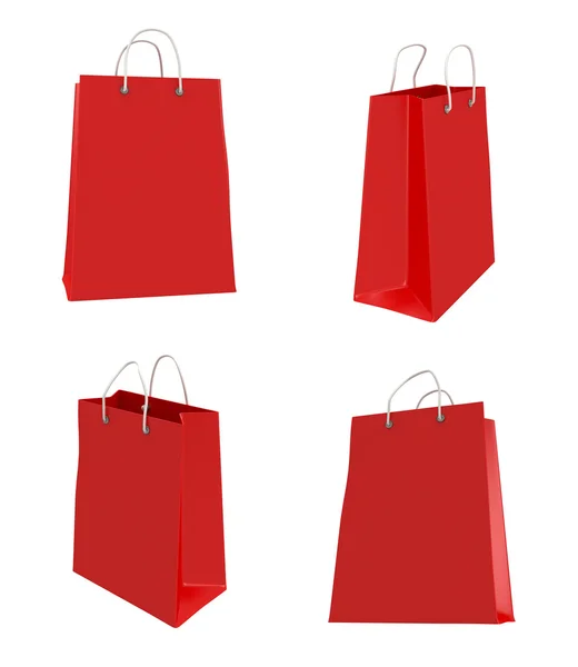 Cuatro bolsas de compras rojas clásicas (3d render ) —  Fotos de Stock