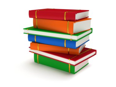 beyaz zemin üzerinde kitap yığını. 3D render