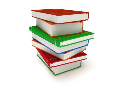 beyaz zemin üzerinde kitap yığını. 3D render
