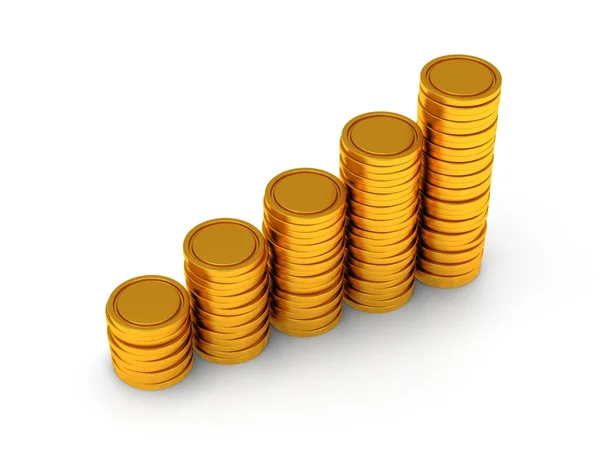 3d schedule of golden coins as stairs on white — Stock Photo, Image