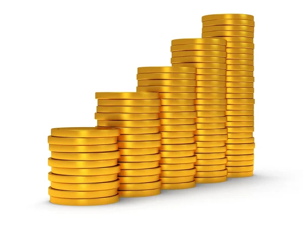3d schedule of golden coins as stairs on white — Stock Photo, Image