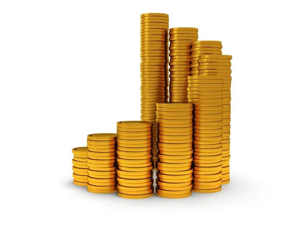 Programma 3D di monete d'oro come scala a chiocciola — Foto Stock