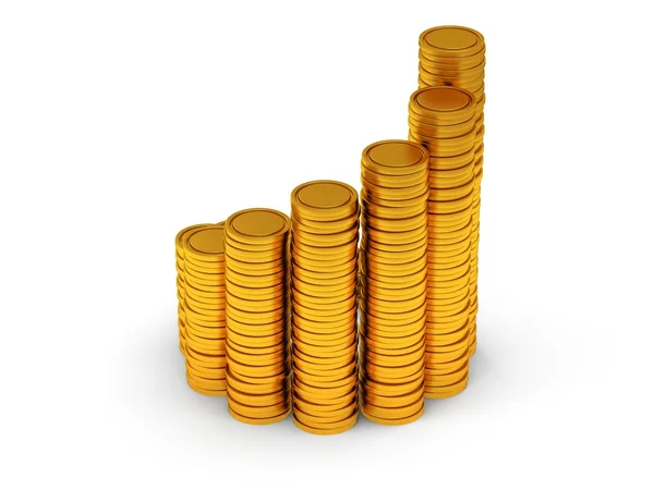 Programma 3D di monete d'oro come scala a chiocciola — Foto Stock