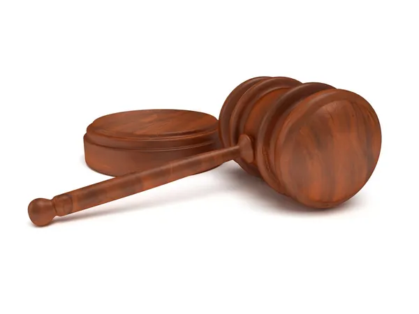 3D ξύλινο σφυρί. δικαστής, δίκαιο, δημοπρασία έννοια — Φωτογραφία Αρχείου