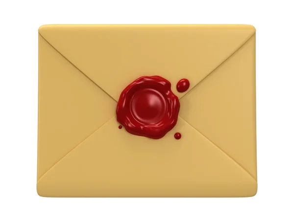 Blank mail envelope with red wax seal over white — Stock Photo, Image