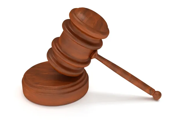 Martillo de madera 3D. Juez, Derecho, Concepto de subasta —  Fotos de Stock